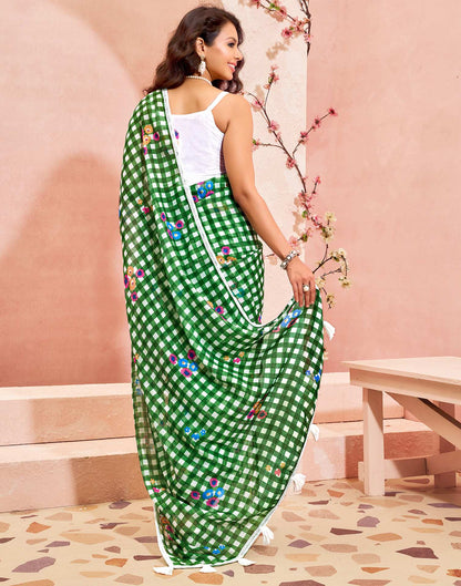 Green Linen Printed Saree