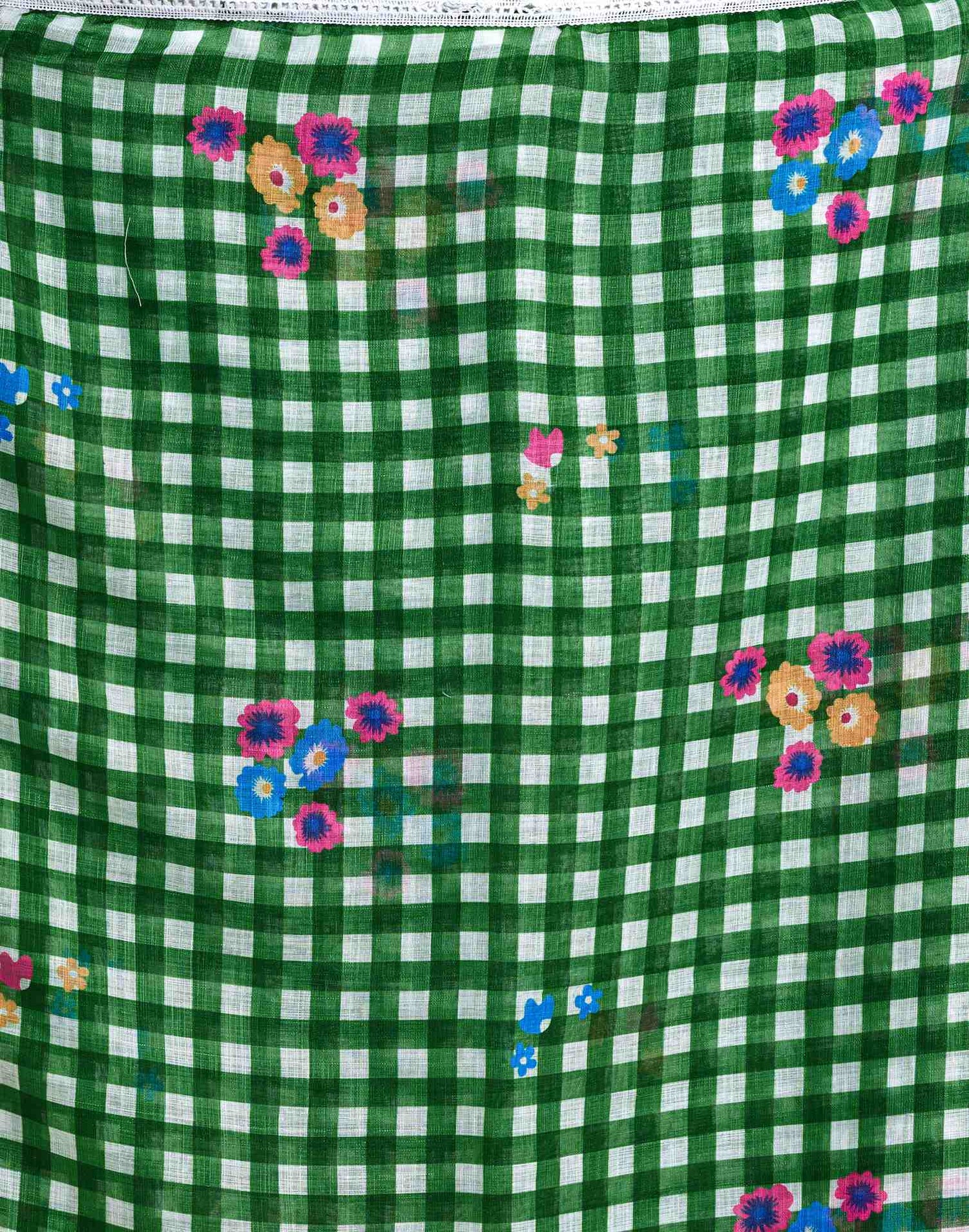 Green Linen Printed Saree