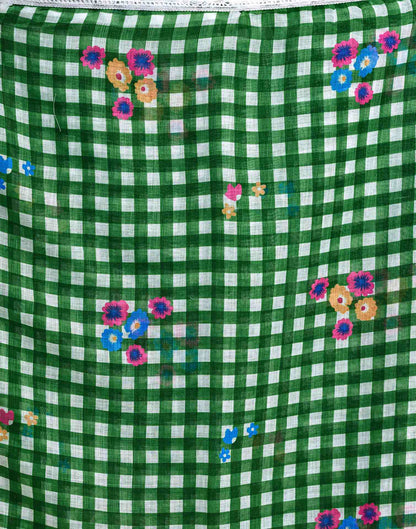 Green Linen Printed Saree