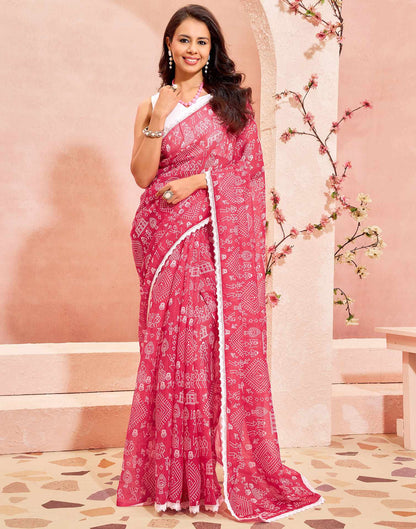Pink Linen Warli Printed Saree