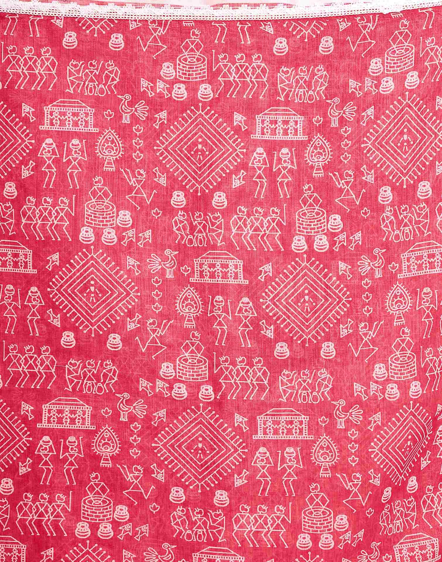 Pink Linen Warli Printed Saree