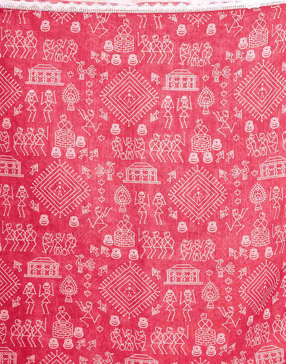 Pink Linen Warli Printed Saree