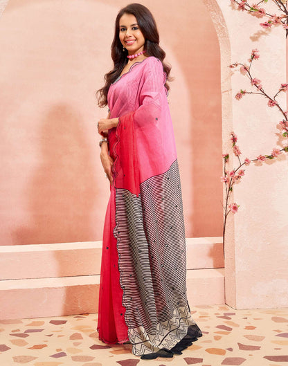 Dark Pink Linen Printed Saree