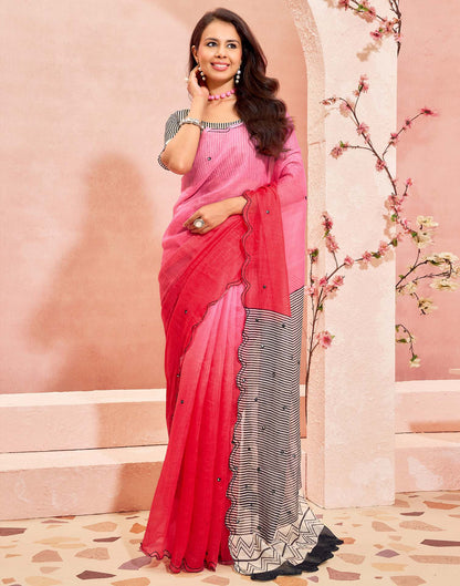 Dark Pink Linen Printed Saree