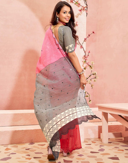 Dark Pink Linen Printed Saree
