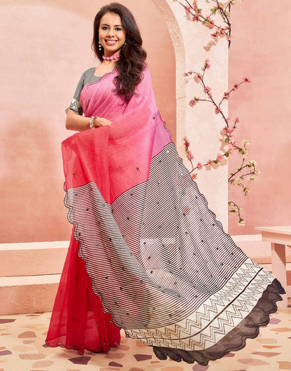 Dark Pink Linen Printed Saree