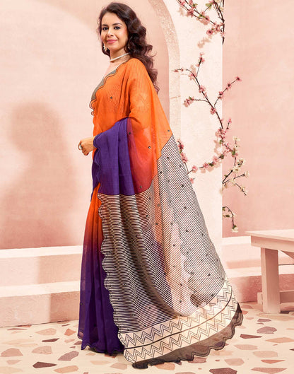 Orange Linen Printed Saree