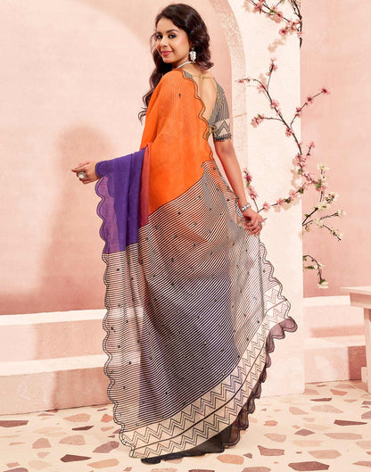 Orange Linen Printed Saree