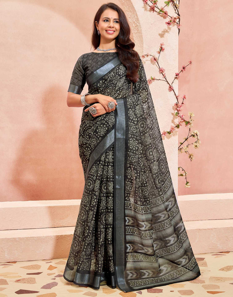 Black Linen Printed Saree