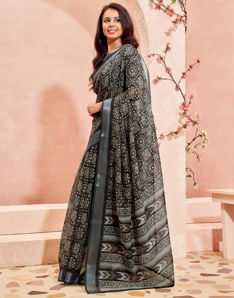 Black Linen Printed Saree