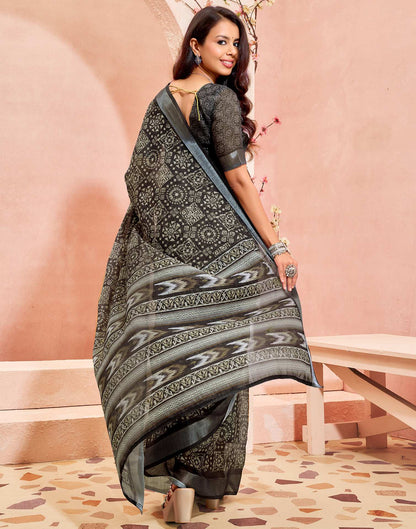 Black Linen Printed Saree