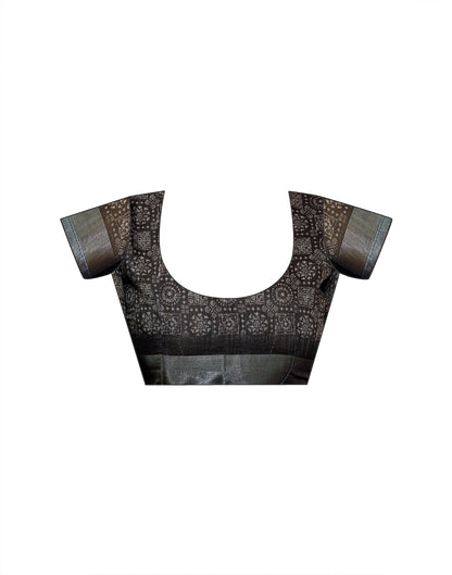 Black Linen Printed Saree