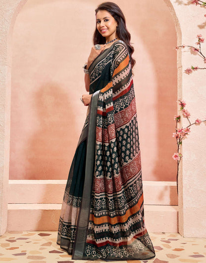Black Linen Printed Saree