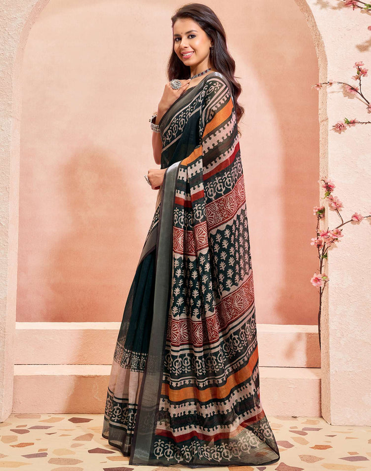 Black Linen Printed Saree