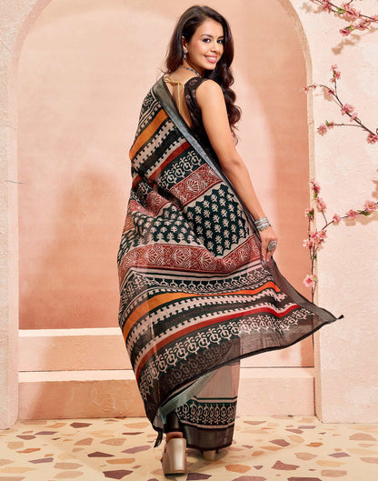 Black Linen Printed Saree