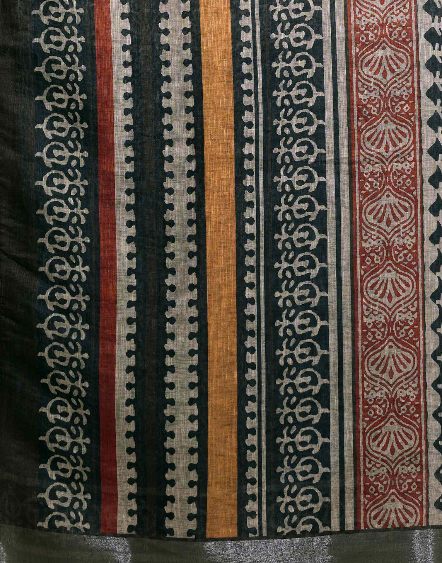 Black Linen Printed Saree
