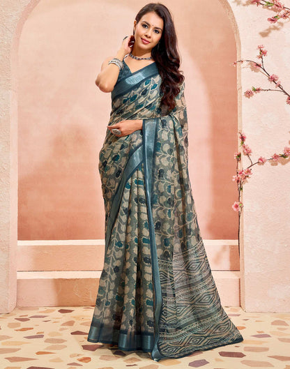 Grey Linen Printed Saree