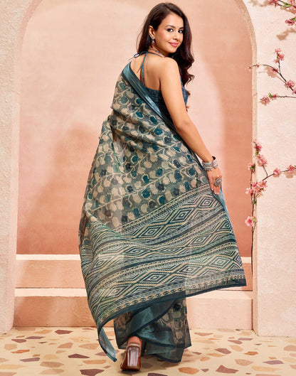 Grey Linen Printed Saree