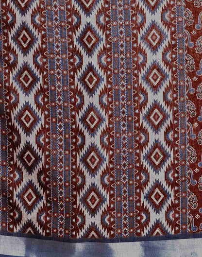 Brown Linen Printed Saree