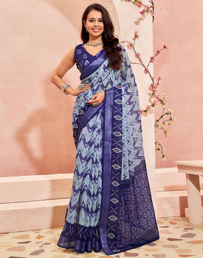 Off White Linen Printed Saree
