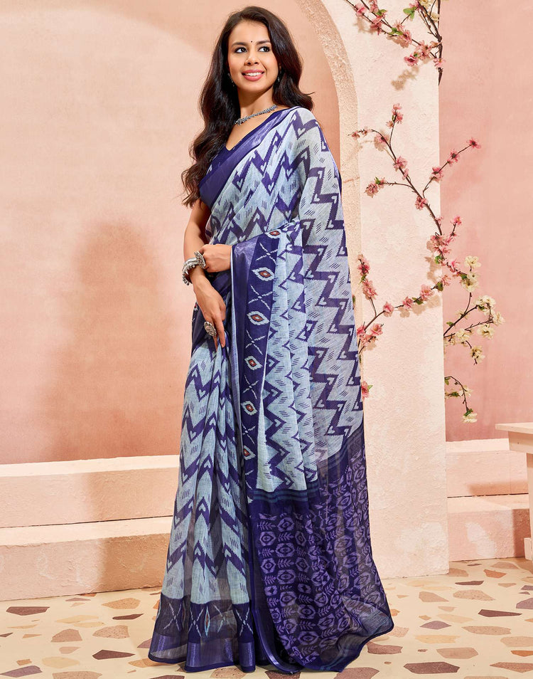 Off White Linen Printed Saree