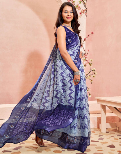 Off White Linen Printed Saree