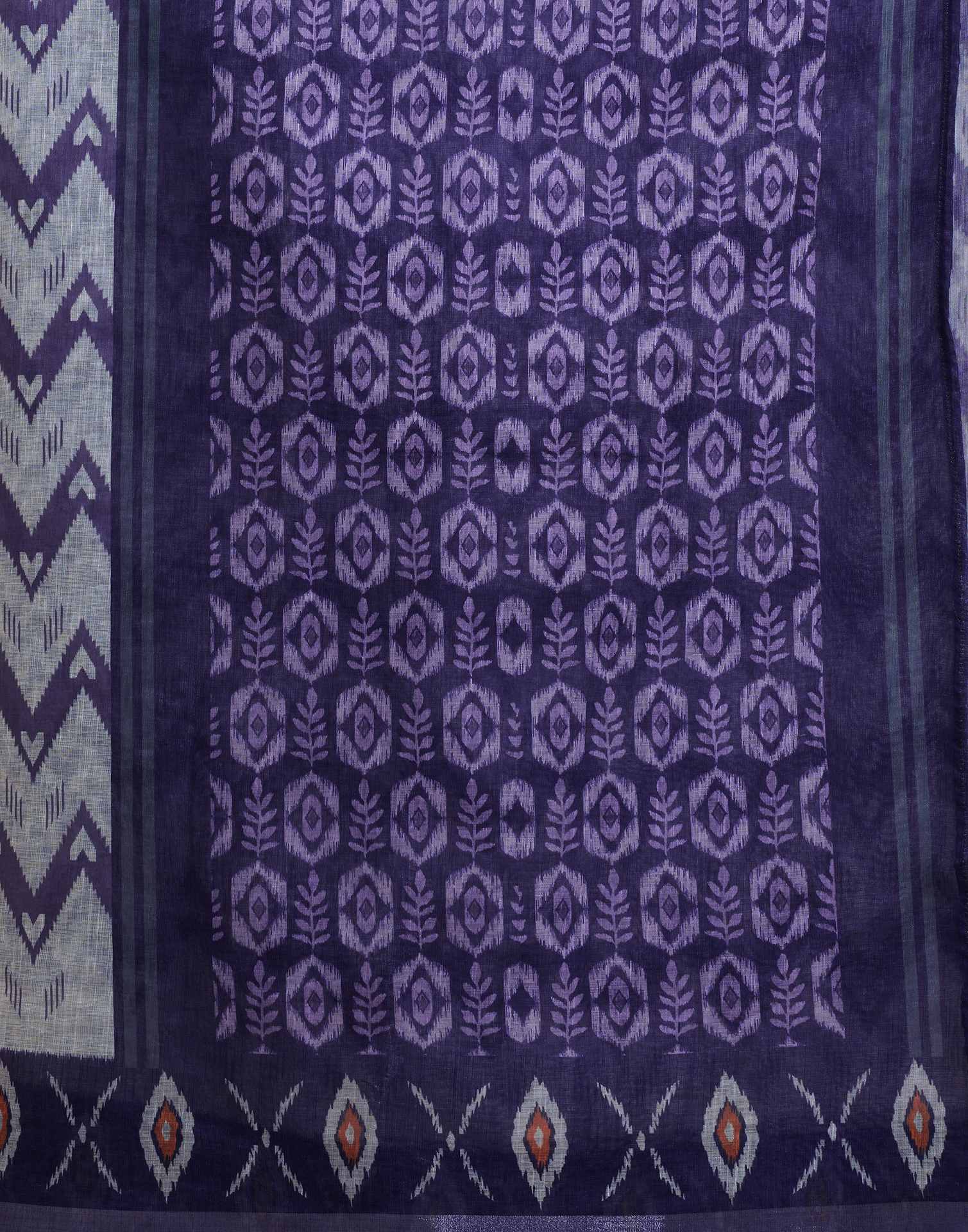Off White Linen Printed Saree