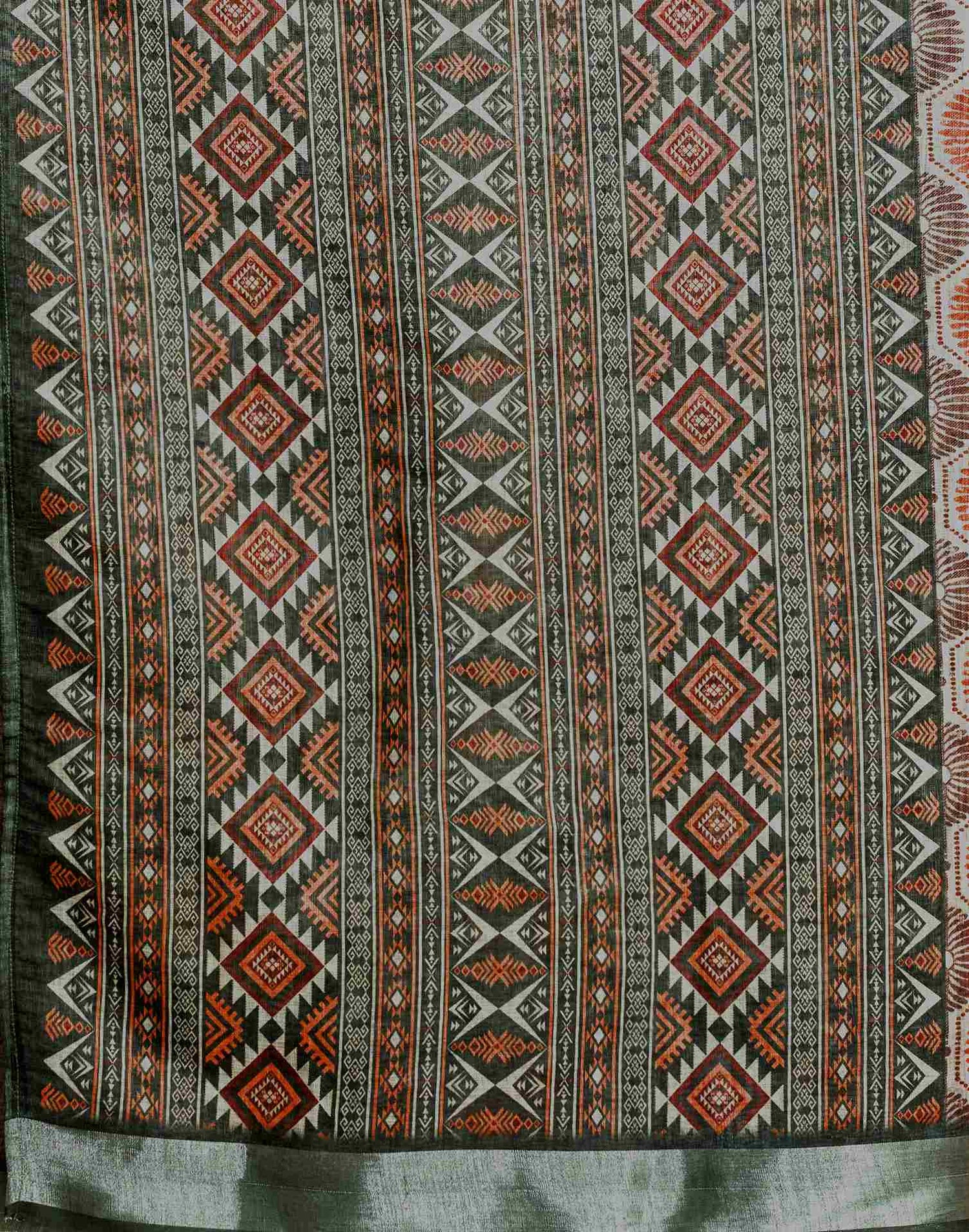 Khaki Linen Printed Saree