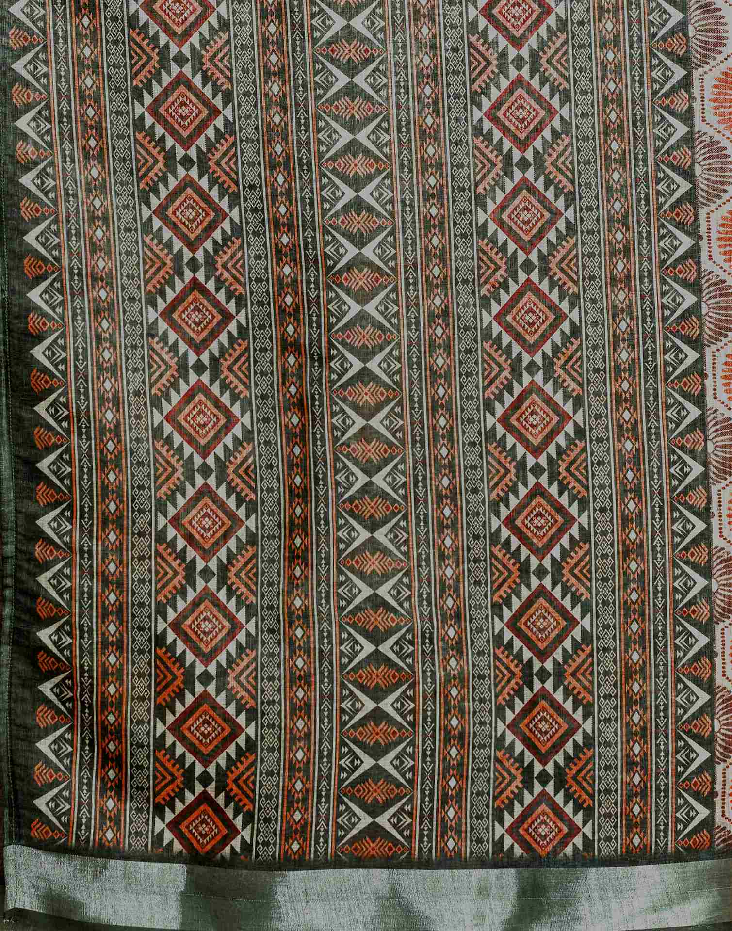 Khaki Linen Printed Saree