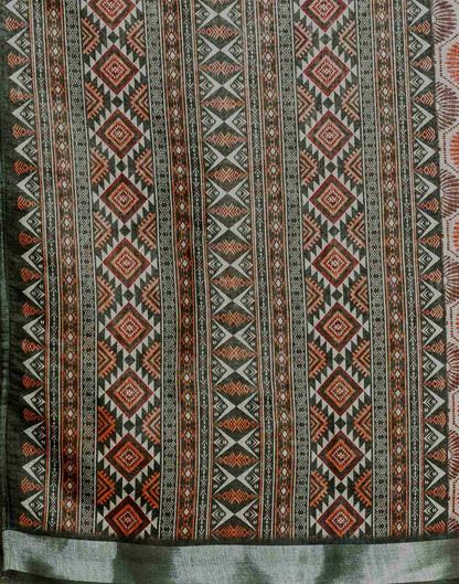 Khaki Linen Printed Saree