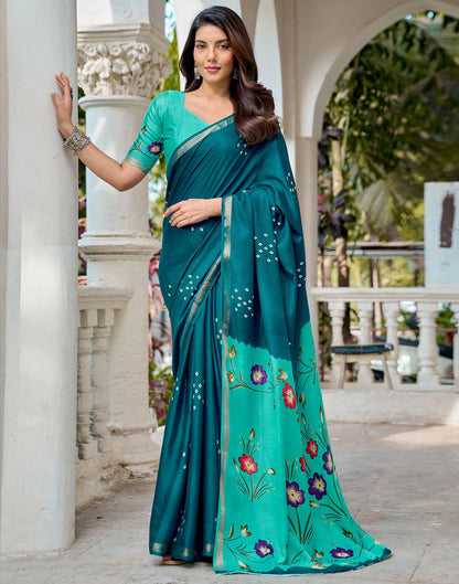 Rama Blue Silk Printed Bandhani Saree