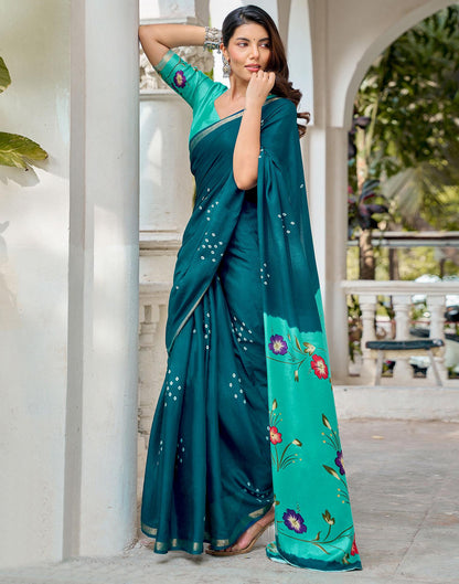 Rama Blue Silk Printed Bandhani Saree
