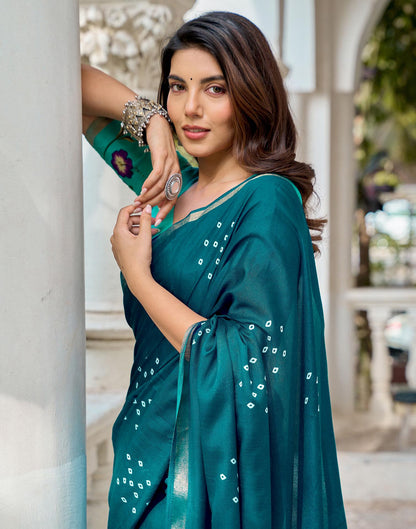 Rama Blue Silk Printed Bandhani Saree