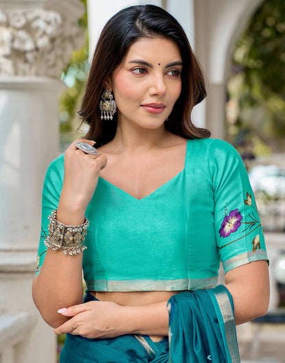 Rama Blue Silk Printed Bandhani Saree