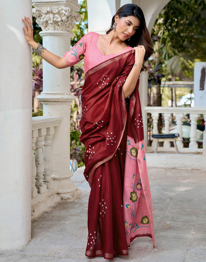Dark Maroon Silk Printed Bandhani Saree