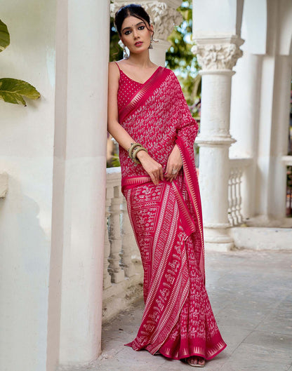 Rani Pink Georgette Warli Printed Saree