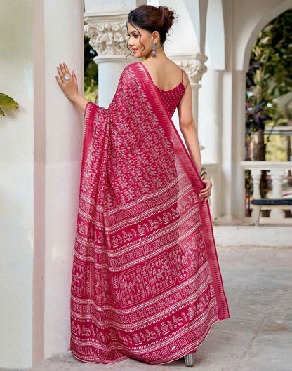 Rani Pink Georgette Warli Printed Saree