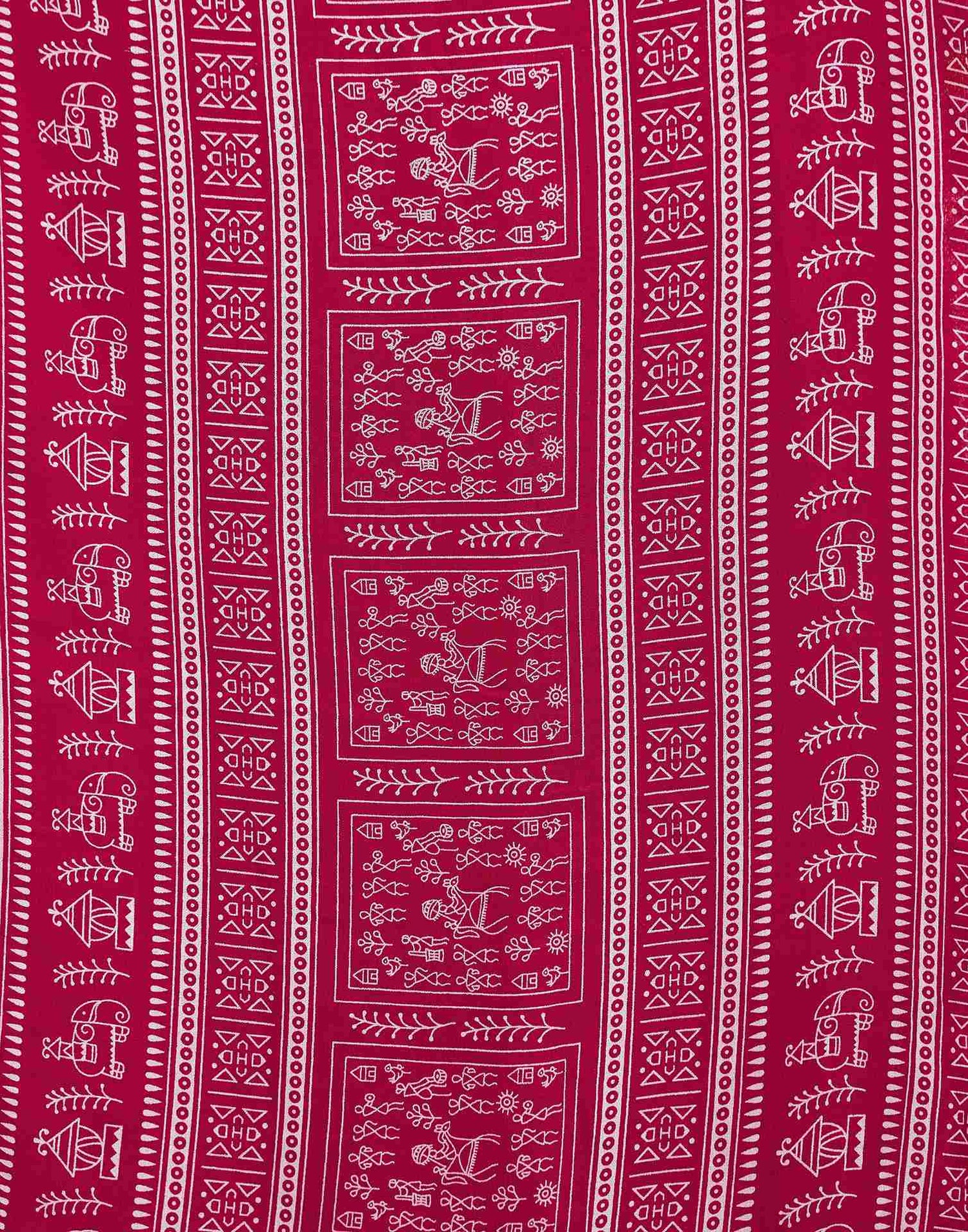 Rani Pink Georgette Warli Printed Saree