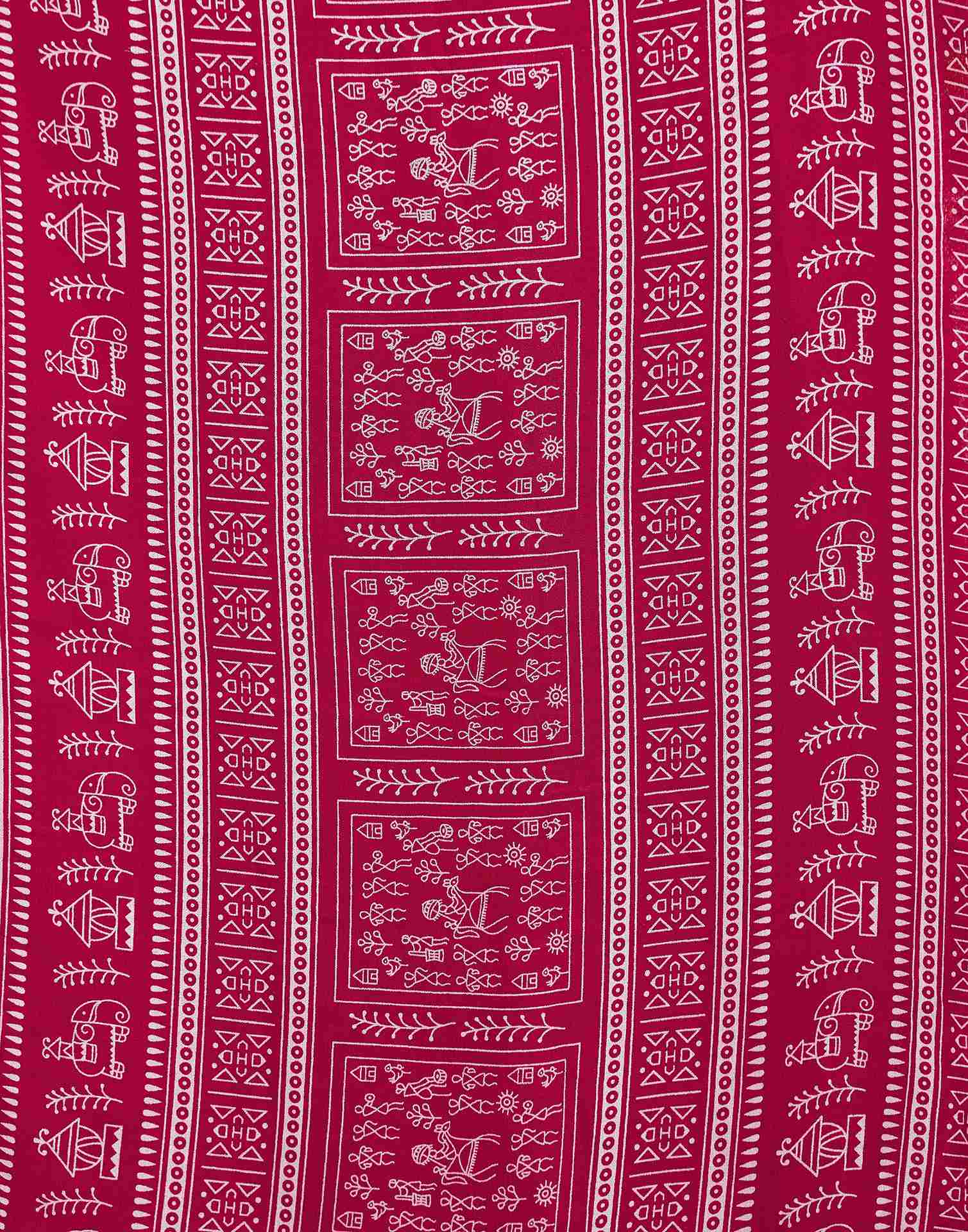 Rani Pink Georgette Warli Printed Saree