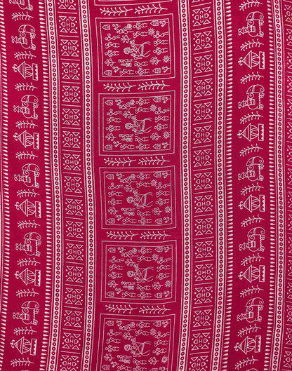 Rani Pink Georgette Warli Printed Saree