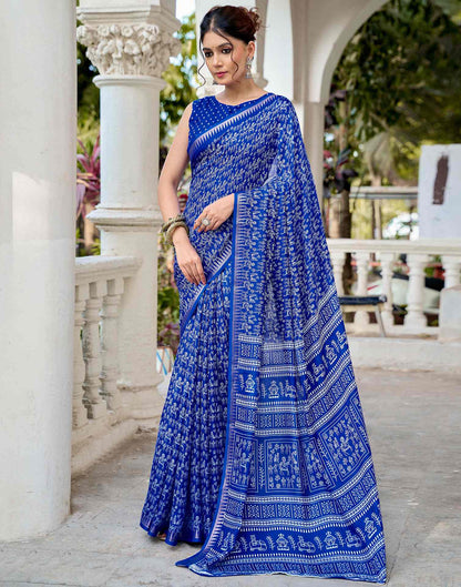Blue Georgette Warli Printed Saree