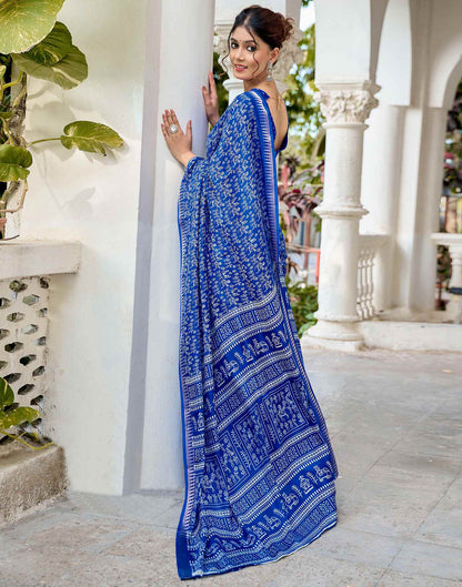 Blue Georgette Warli Printed Saree