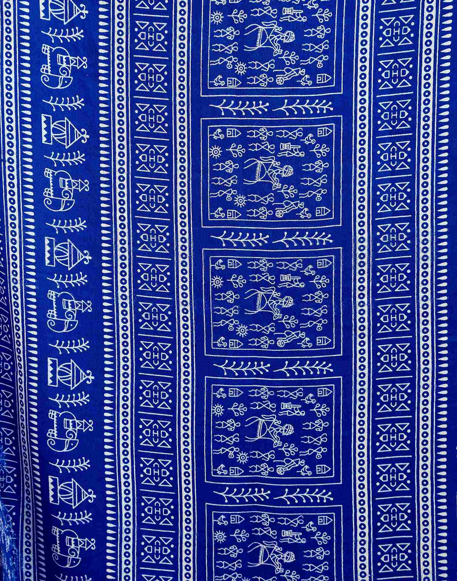 Blue Georgette Warli Printed Saree