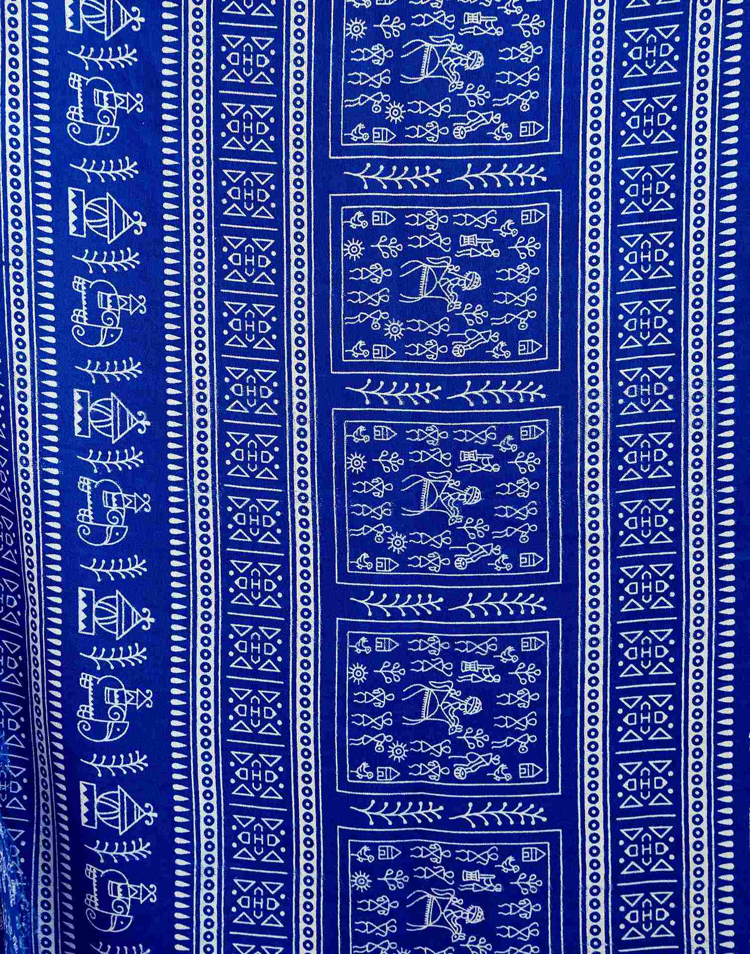 Blue Georgette Warli Printed Saree