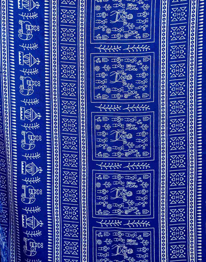 Blue Georgette Warli Printed Saree