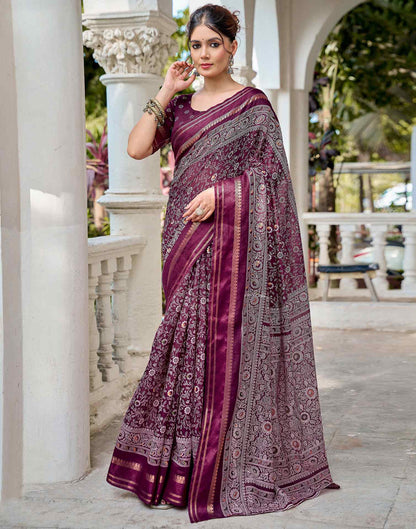 Wine Georgette Printed Saree