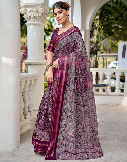 Wine Georgette Printed Saree