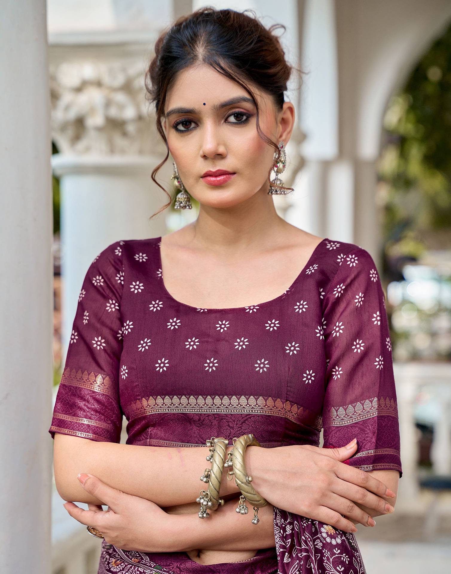 Wine Georgette Printed Saree