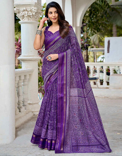 Dark Purple Georgette Printed Saree
