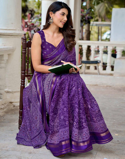 Dark Purple Georgette Printed Saree